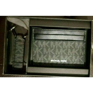 Michael Kors 86F1LGFD1B Men Front Pocket Wallet Black Logo Card Case Key Chain